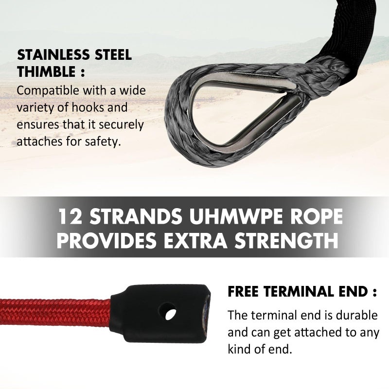 STEGODON Synthetic Winch Rope, 3/8" x100ft 23809LBS Dyneema Winch Rope 3/8 Heavy Duty Winch Cable with Protective Sleeve Forged Winch Hook for 4WD Off Road Vehicle Truck SUV (Black) - Image 5